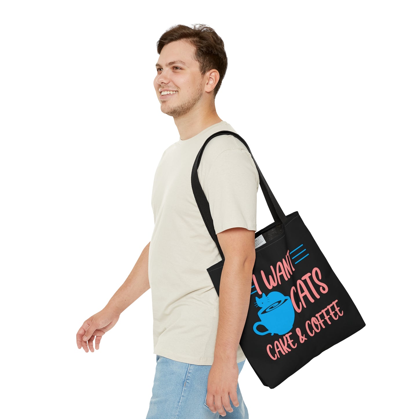 I Want Cats, Cake & C☕ffee Tote Bag (Black)