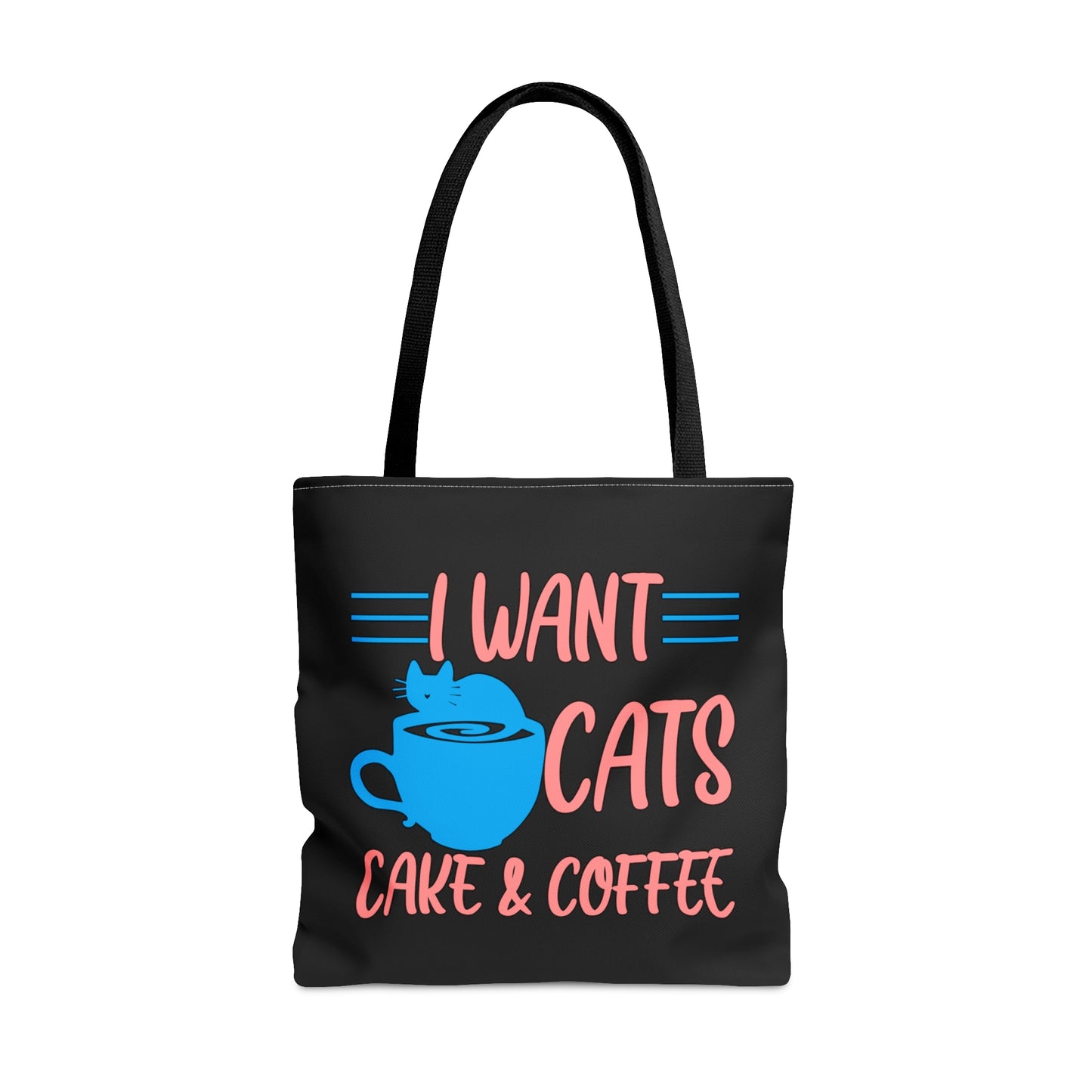 I Want Cats, Cake & C☕ffee Tote Bag (Black)
