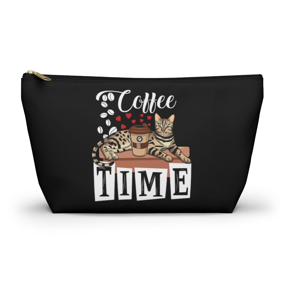 C☕ffee Beans & L❤️VE Hearts Accessory Bag (Black)