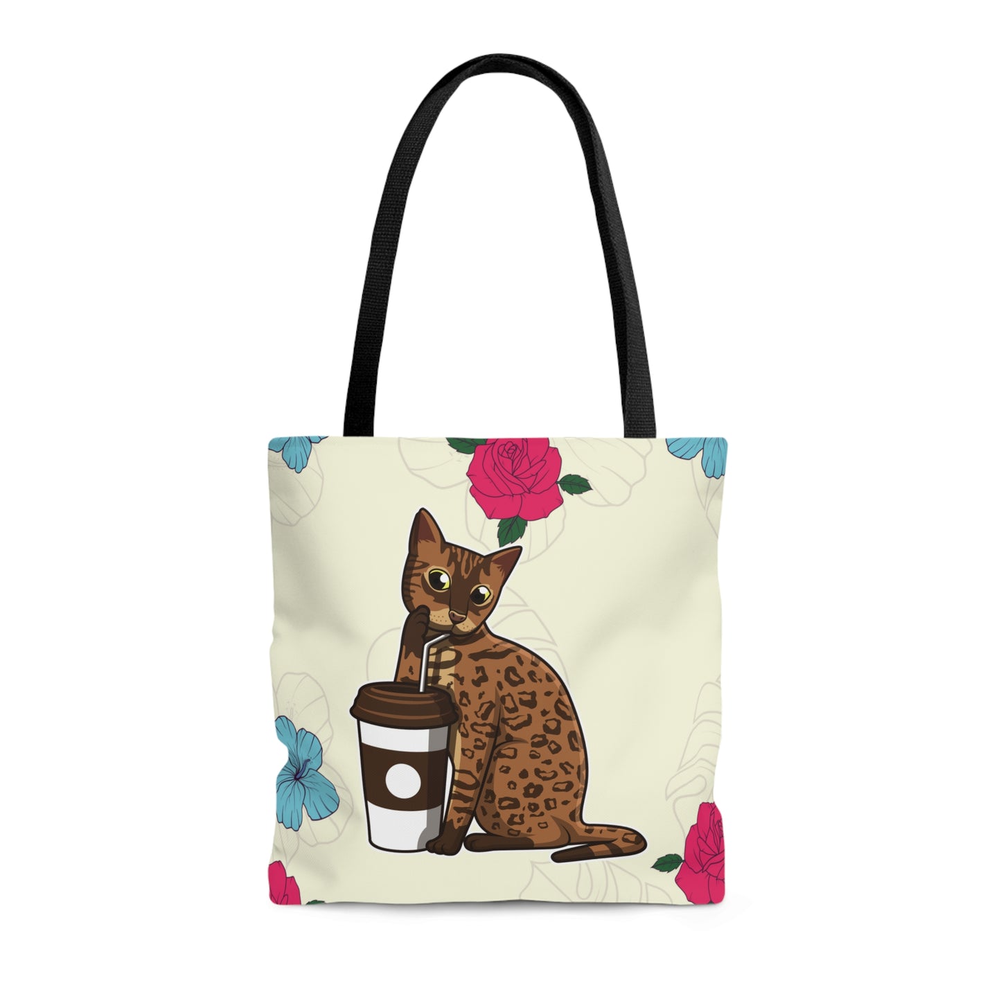 Drinking Cat Tote Bag (Cream)