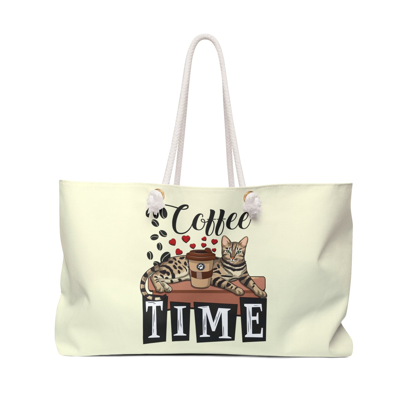 C☕ffee Beans & L💗VE Hearts Weekender Bag (Cream)