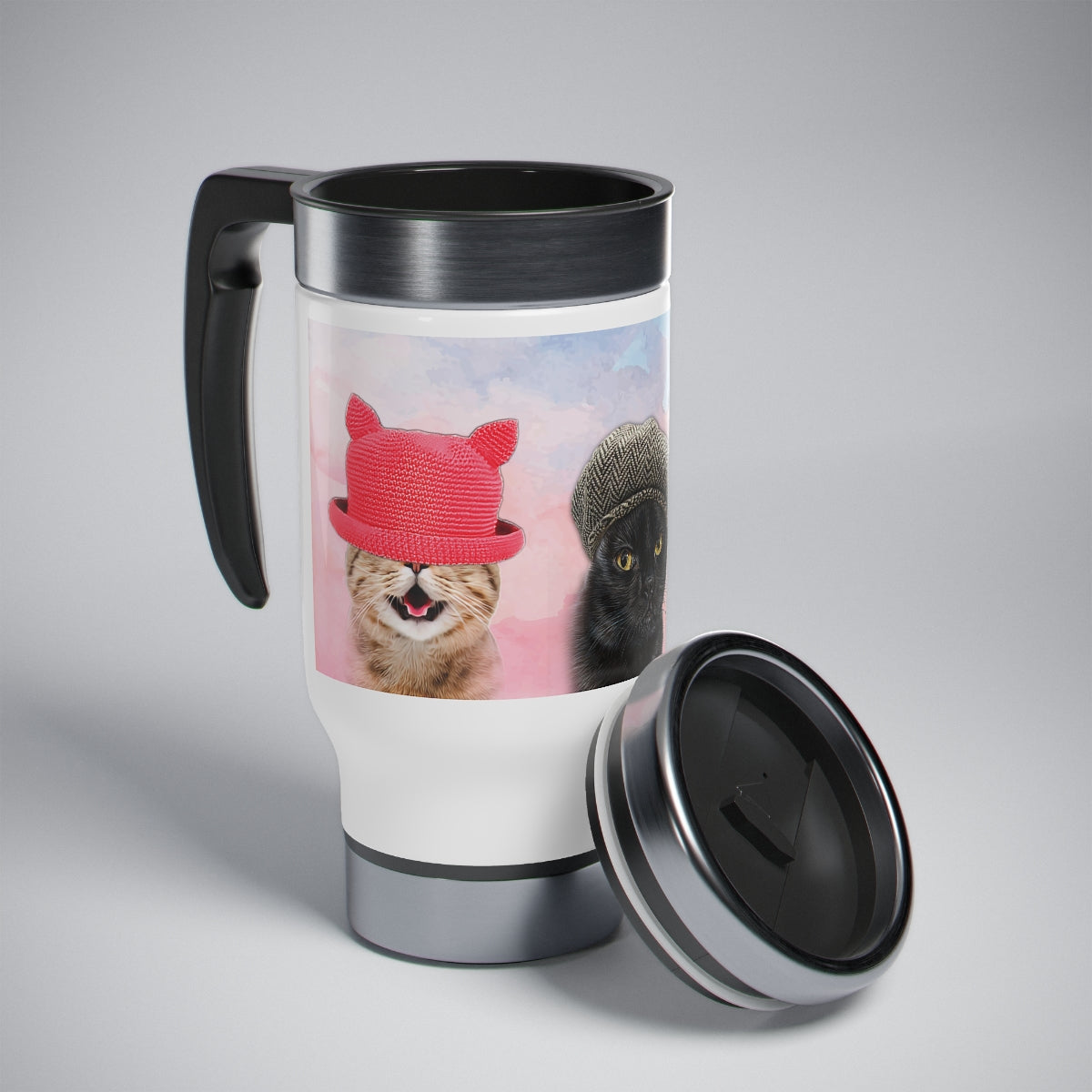 Cats In Hats Travel Mug with Handle, 14oz