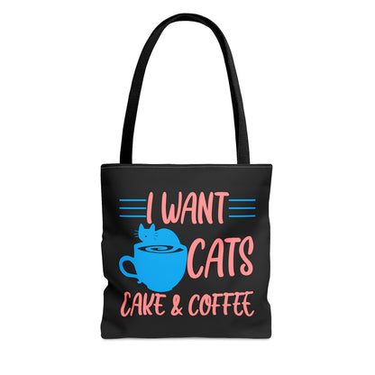 I Want Cats, Cake & C☕ffee Tote Bag (Black)