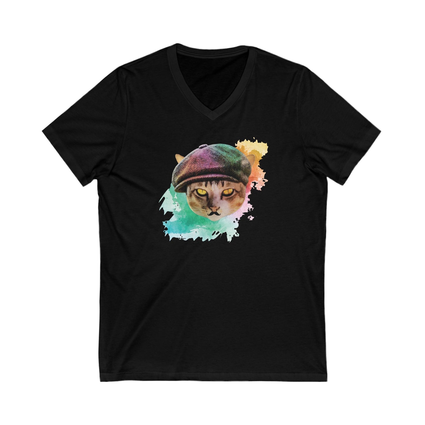 Black Baker Boy Cat T-Shirt Unisex V-Neck