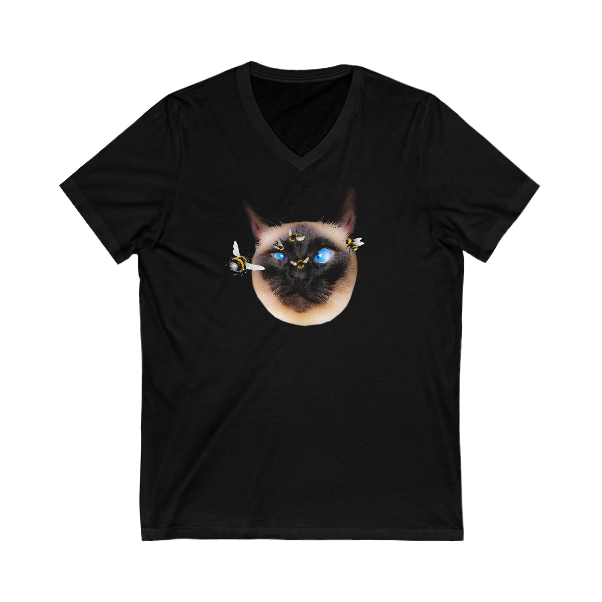 Black Buzz Off Siamese Cat V-Neck T-Shirt