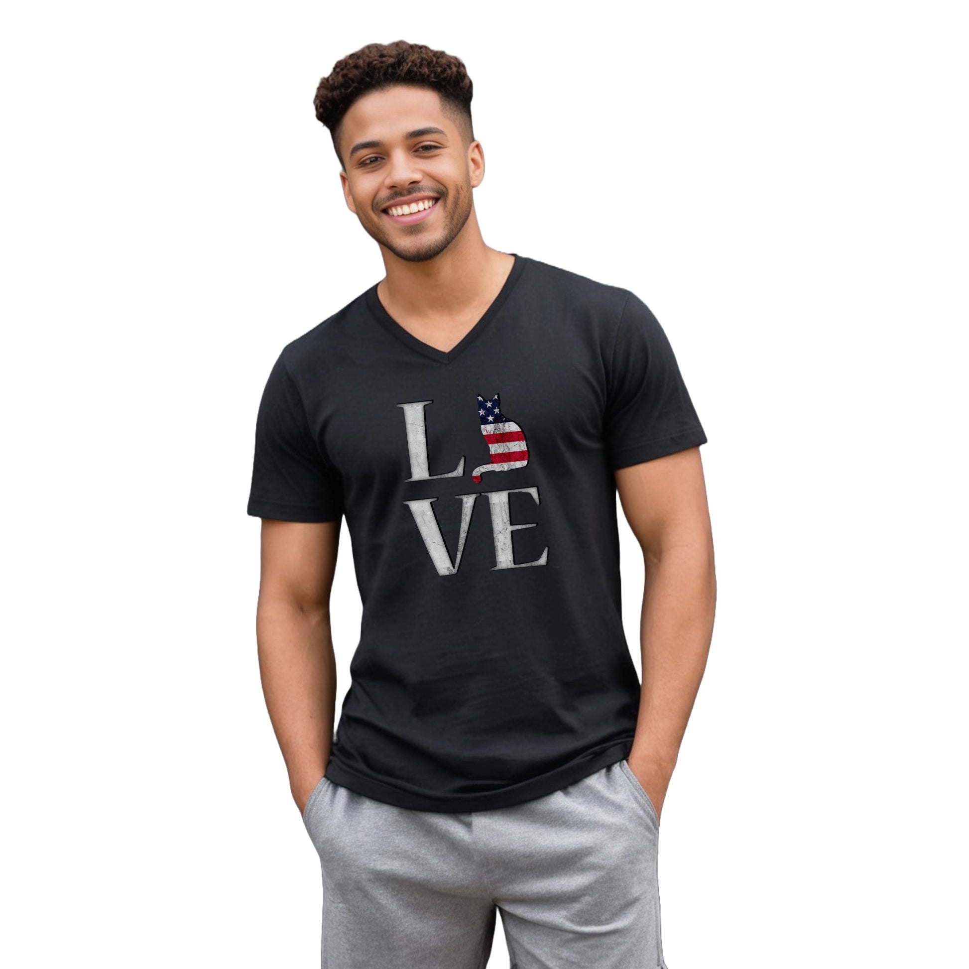 Black Love USA V-Neck Unisex T-shirt Cat Silhouette