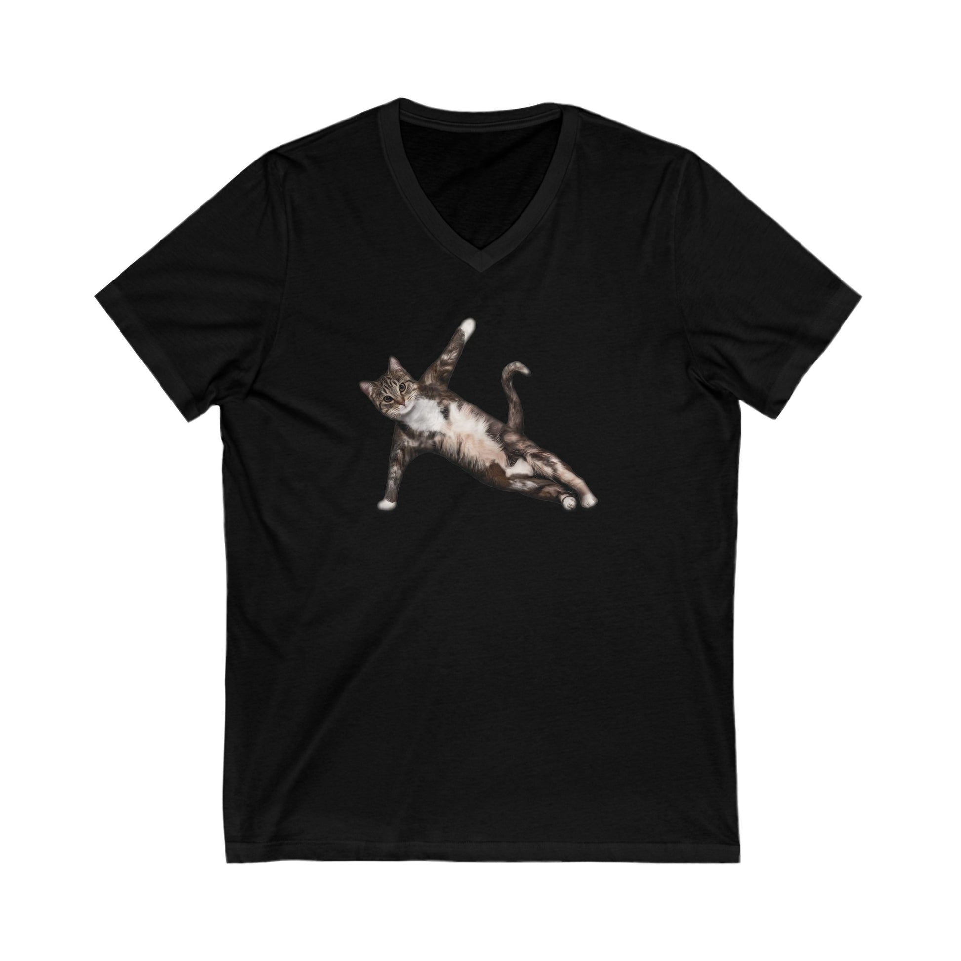 Black Yoga Pose Cat T-Shirt Unisex V-Neck