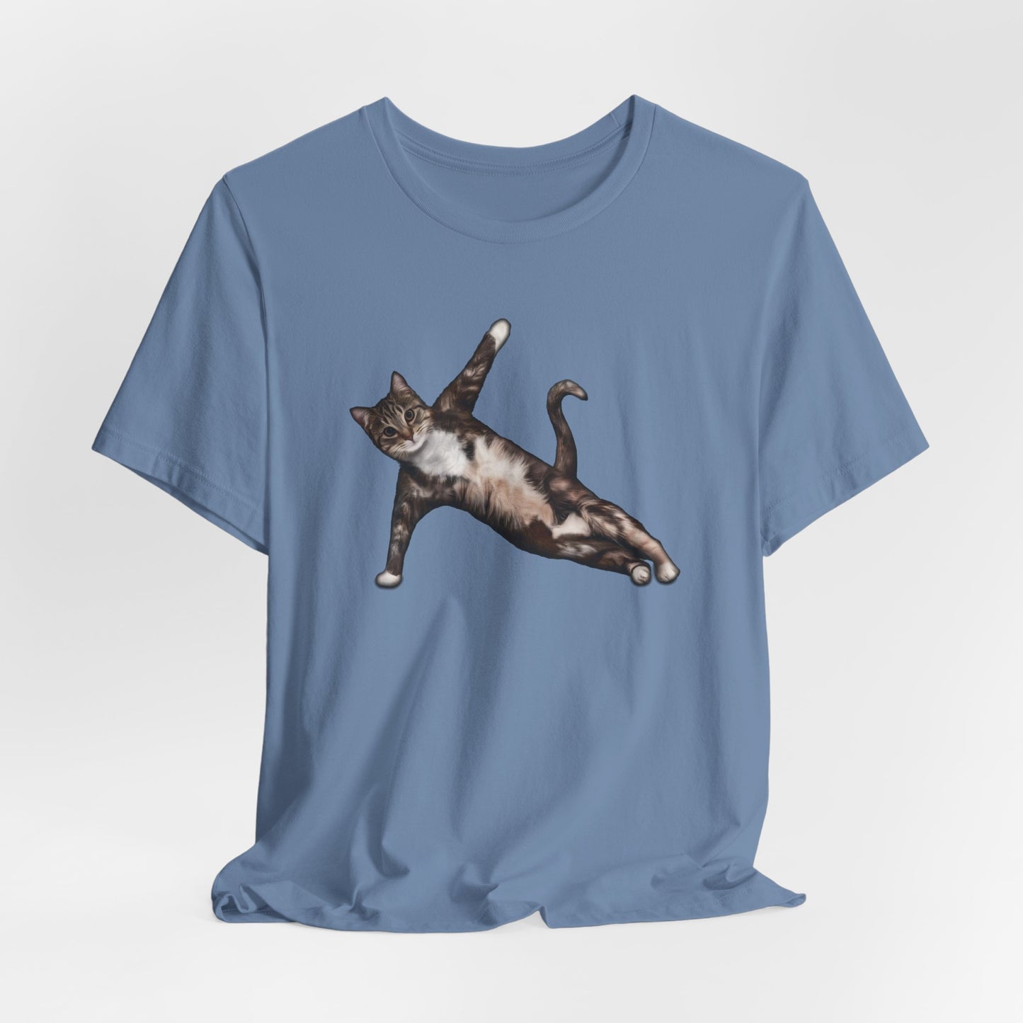 Steel Blue Yoga Pose Cat T-Shirt Unisex Crew Neck