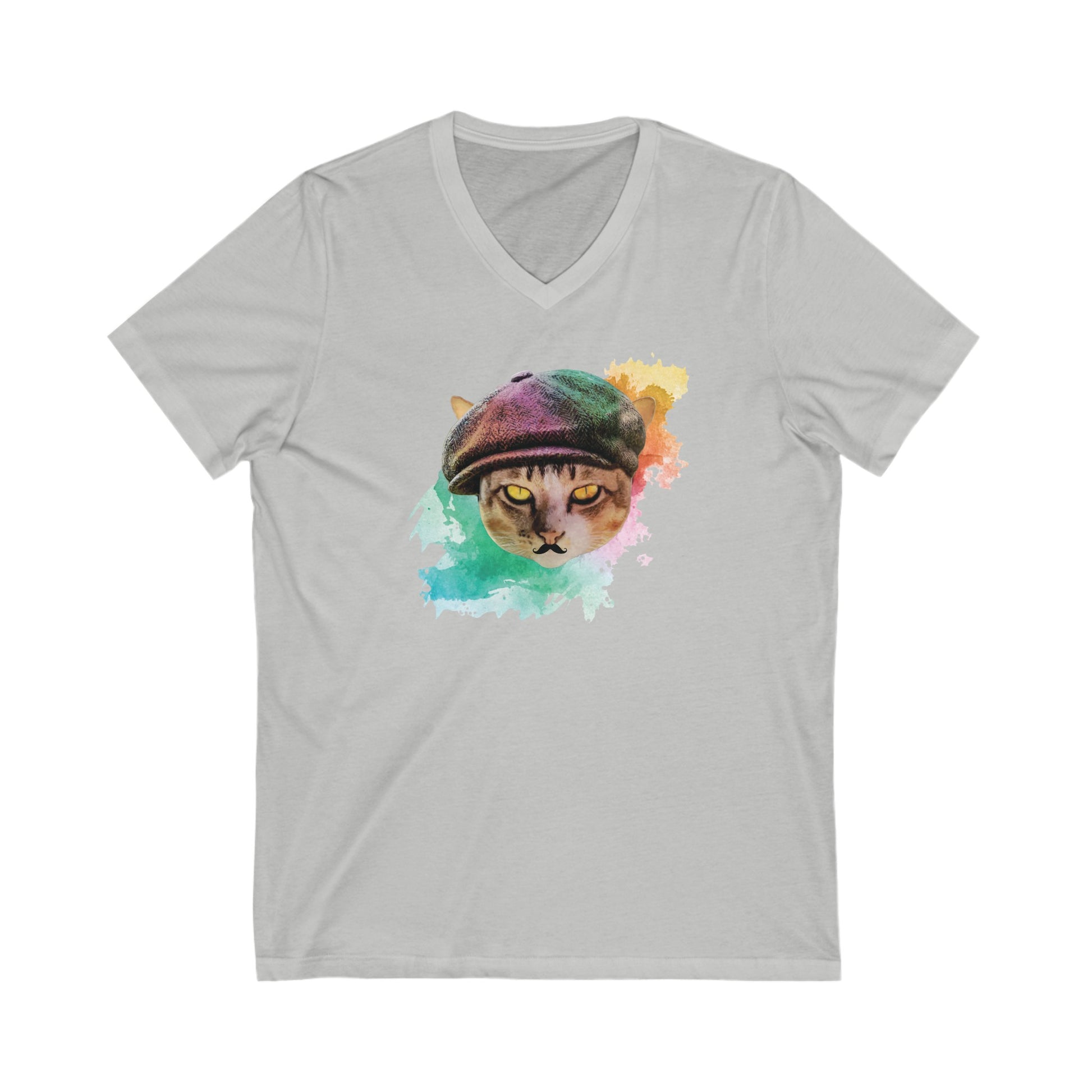 Heather Gray Baker Boy Cat T-Shirt Unisex V-Neck