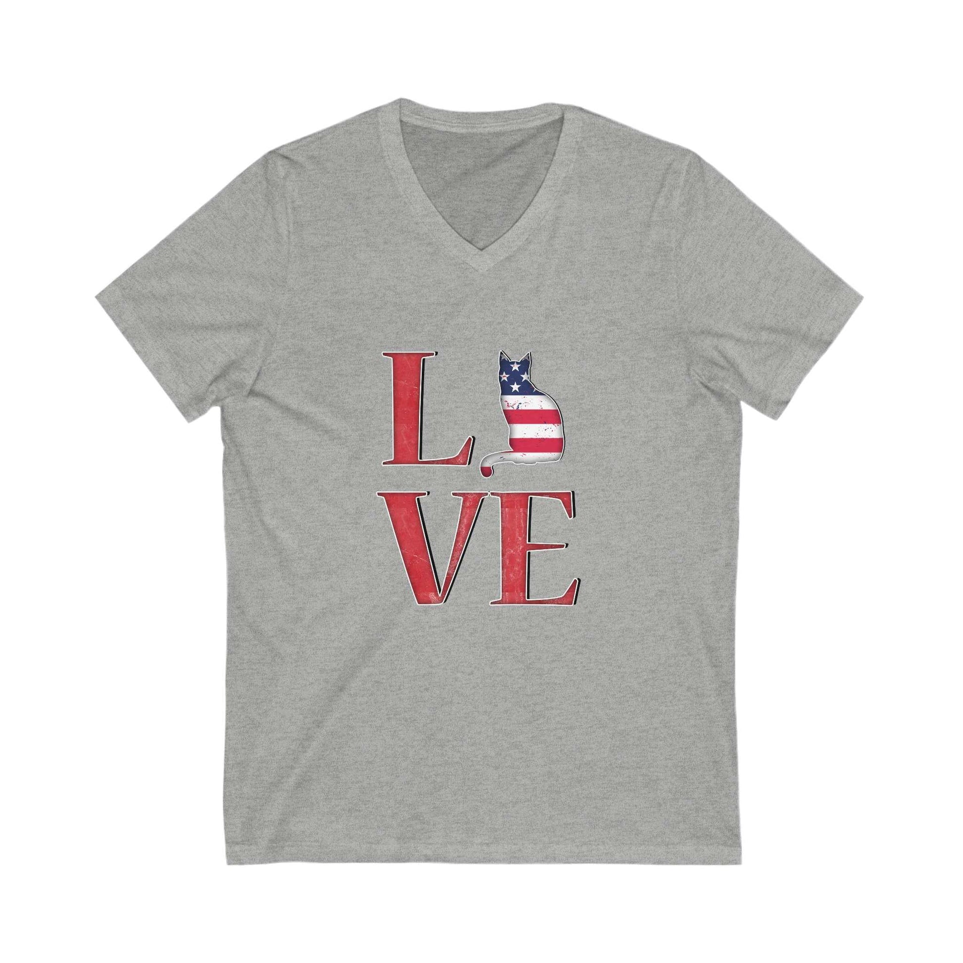 Heather Gray Love USA V-Neck Unisex T-shirt Cat Silhouette