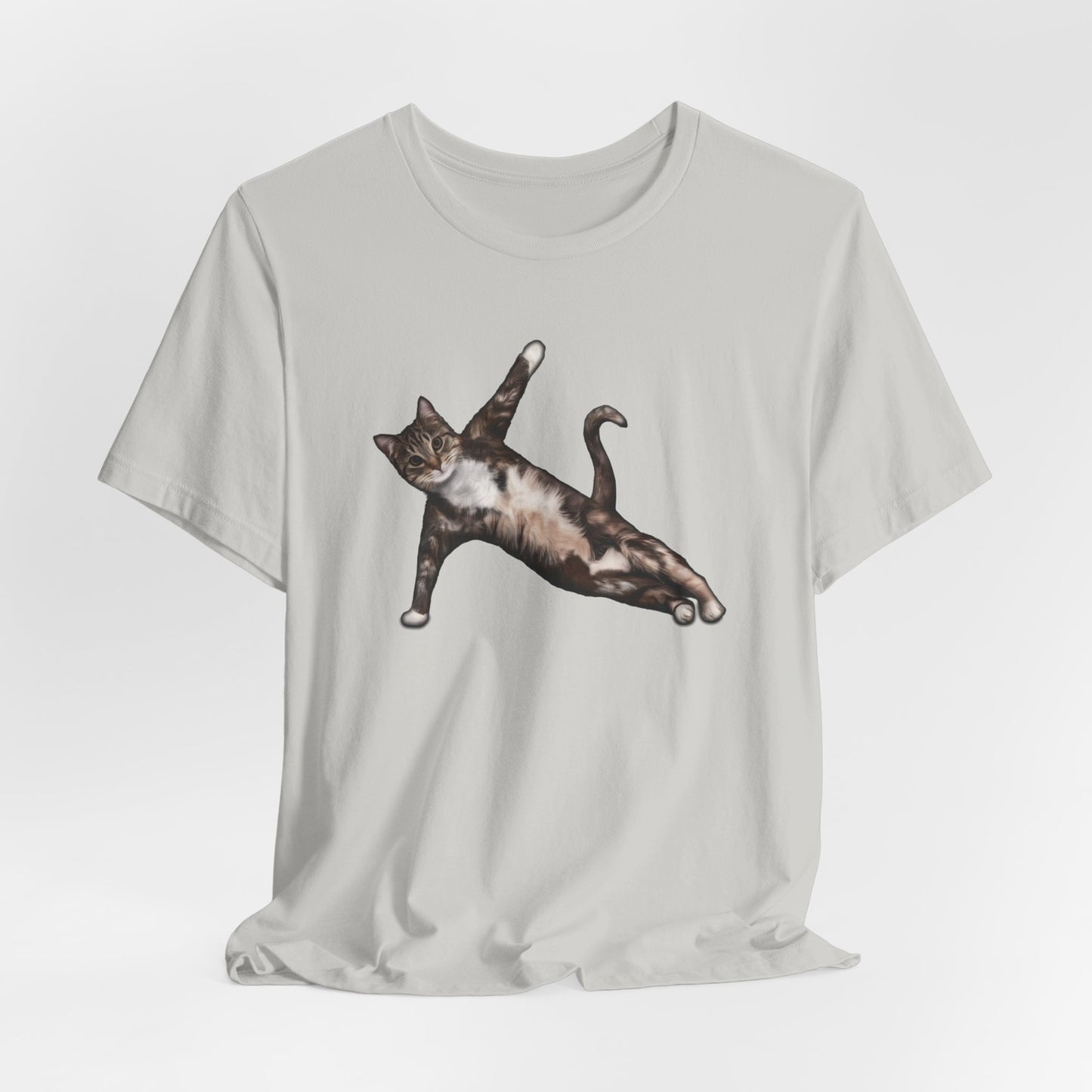 Silver Yoga Pose Cat T-Shirt Unisex Crew Neck