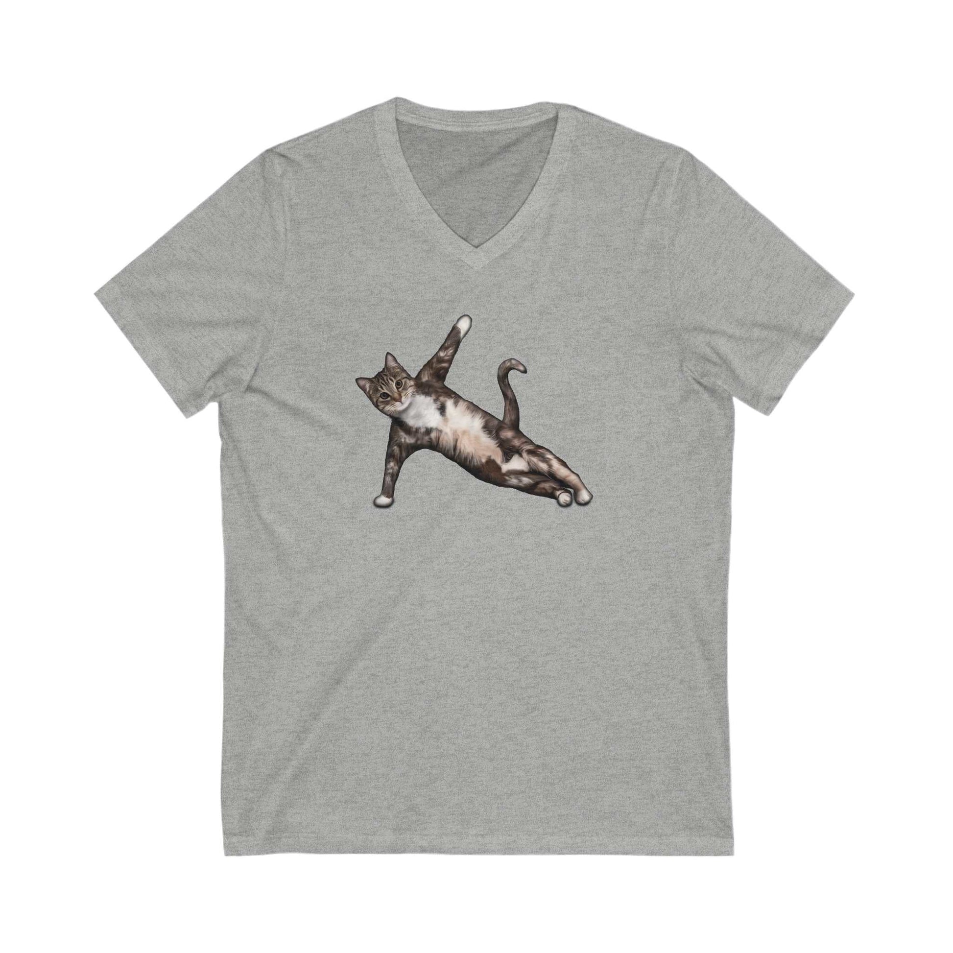 Heather Gray Yoga Pose Cat T-Shirt Unisex V-Neck