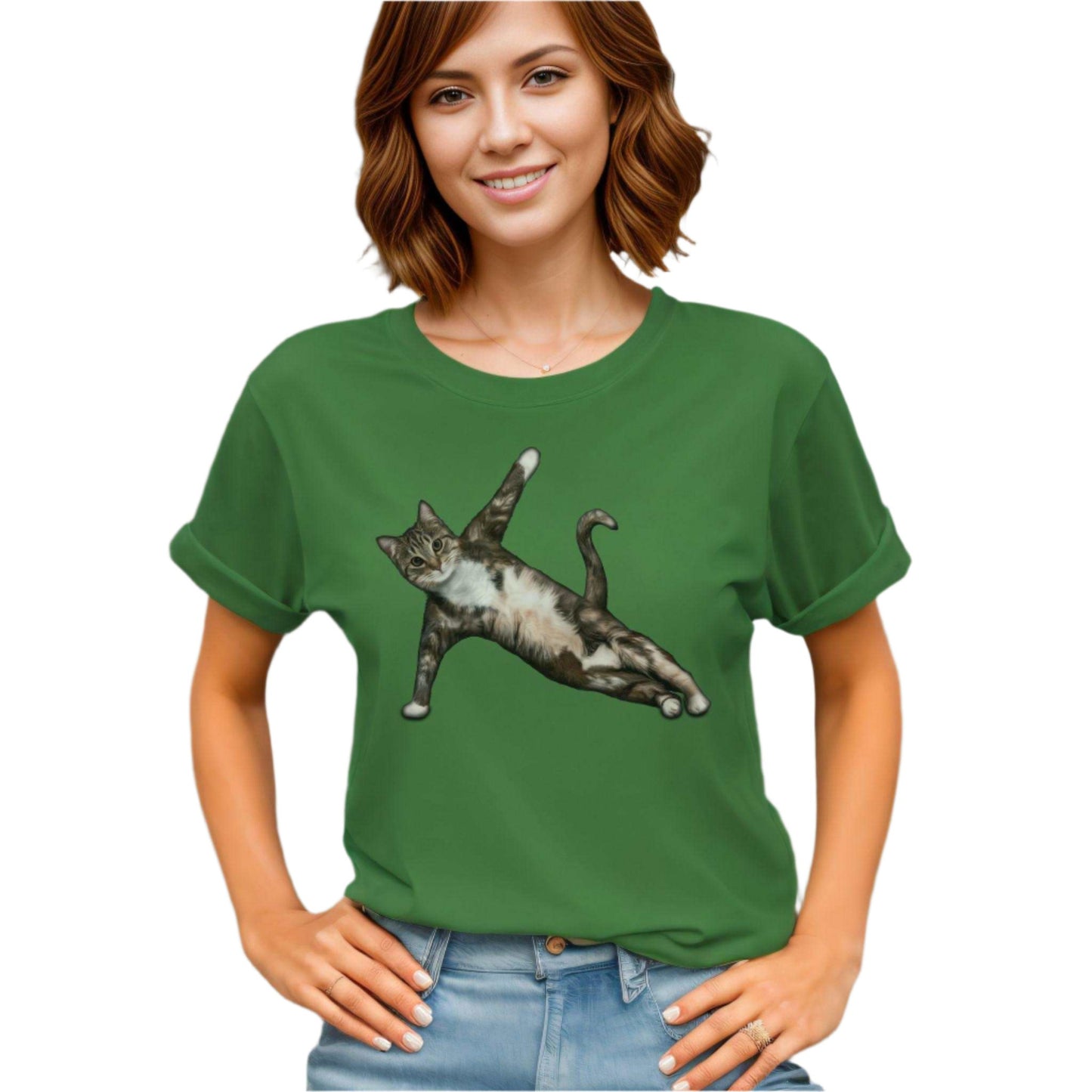 Leaf Yoga Pose Cat T-Shirt Unisex Crew Neck