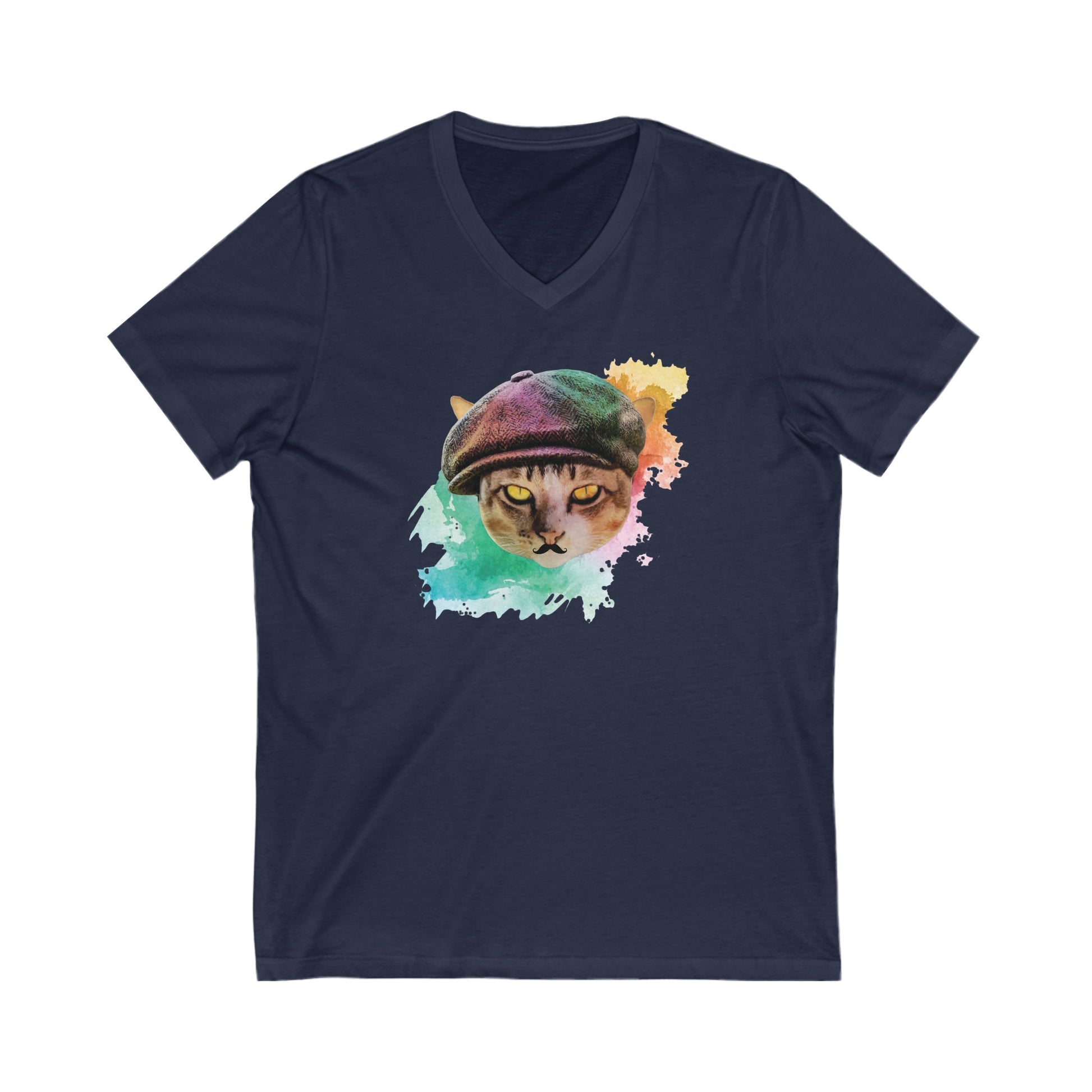 Navy Baker Boy Cat T-Shirt Unisex V-Neck