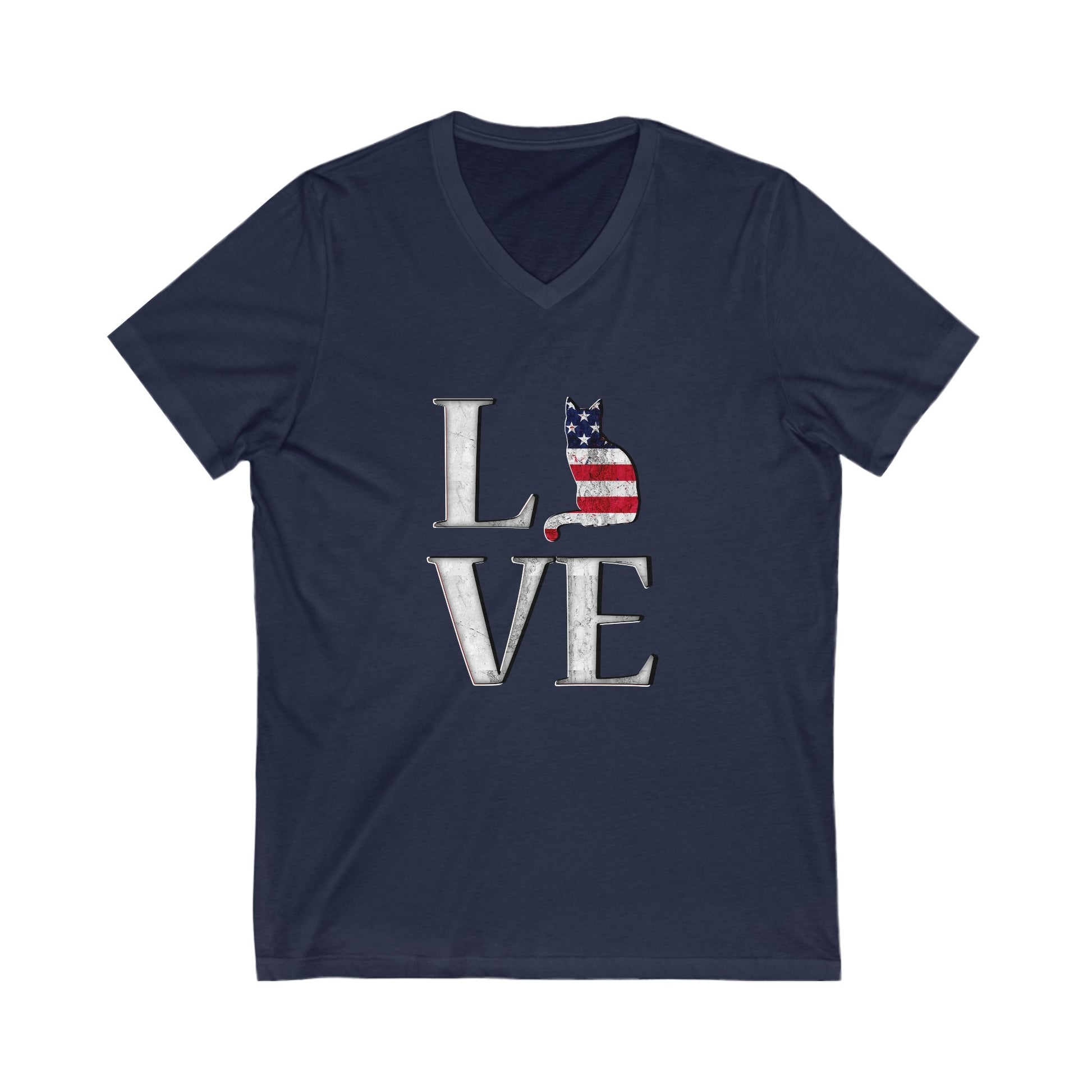 Navy Love USA V-Neck Unisex T-shirt Cat Silhouette