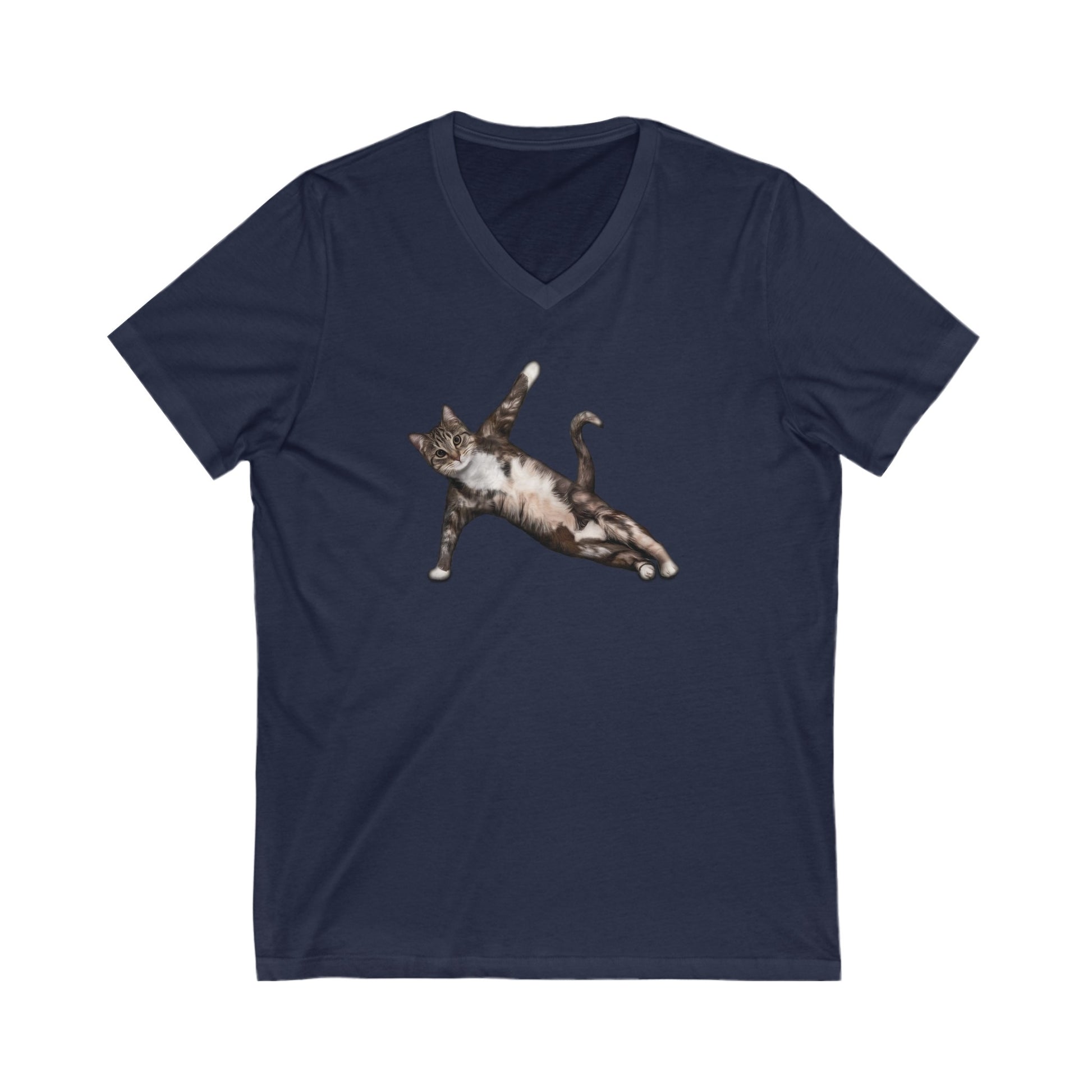 Navy Yoga Pose Cat T-Shirt Unisex V-Neck