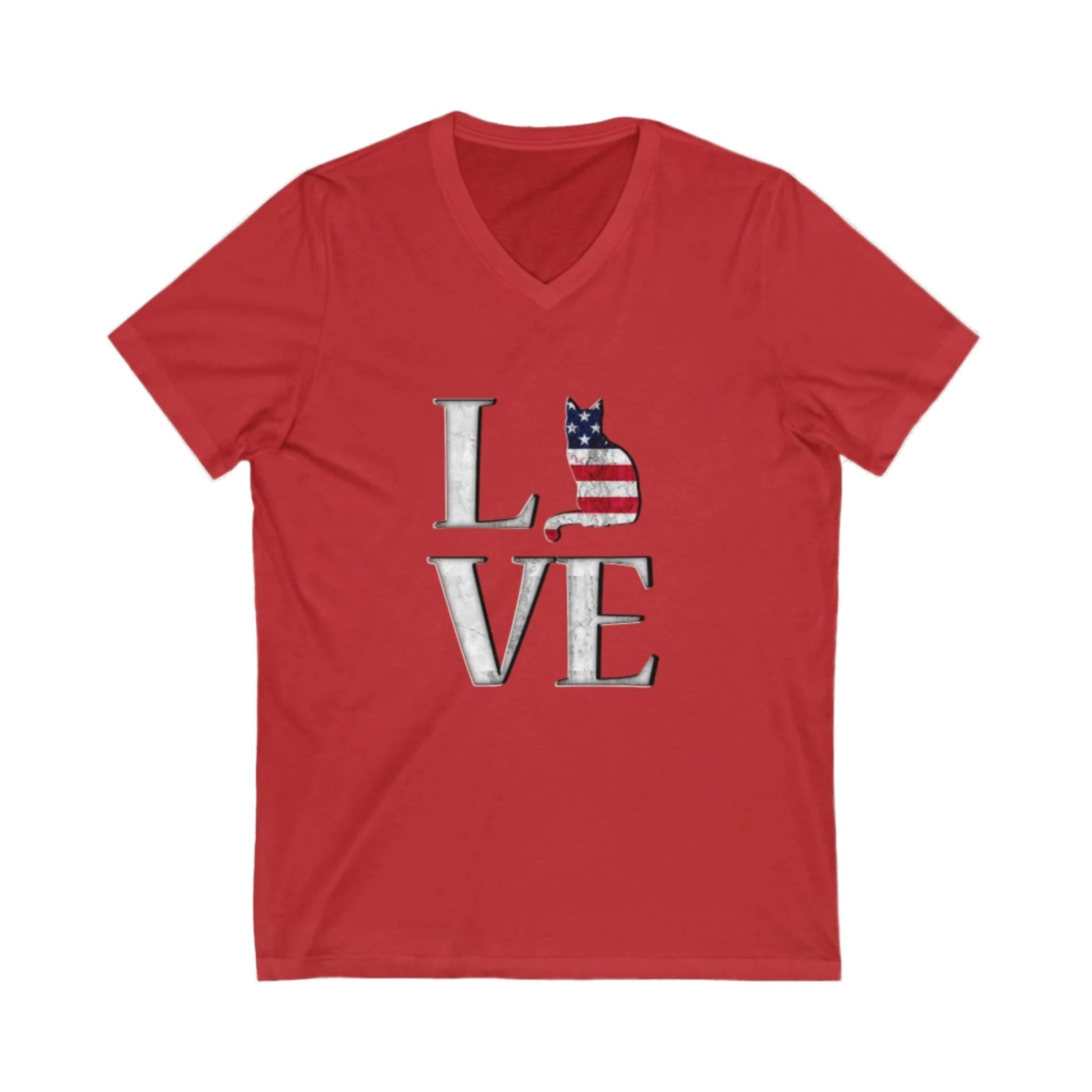 Red Love USA V-Neck Unisex T-shirt Cat Silhouette