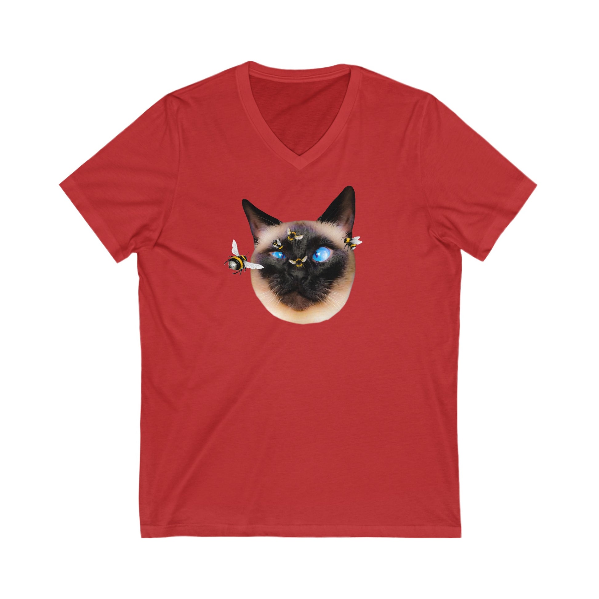 Red Buzz Off Siamese Cat V-Neck T-Shirt