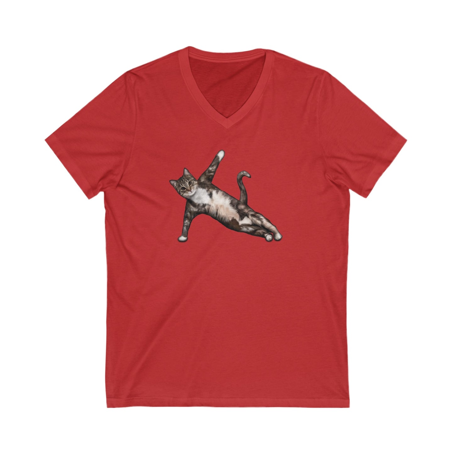 Red Yoga Pose Cat T-Shirt Unisex V-Neck