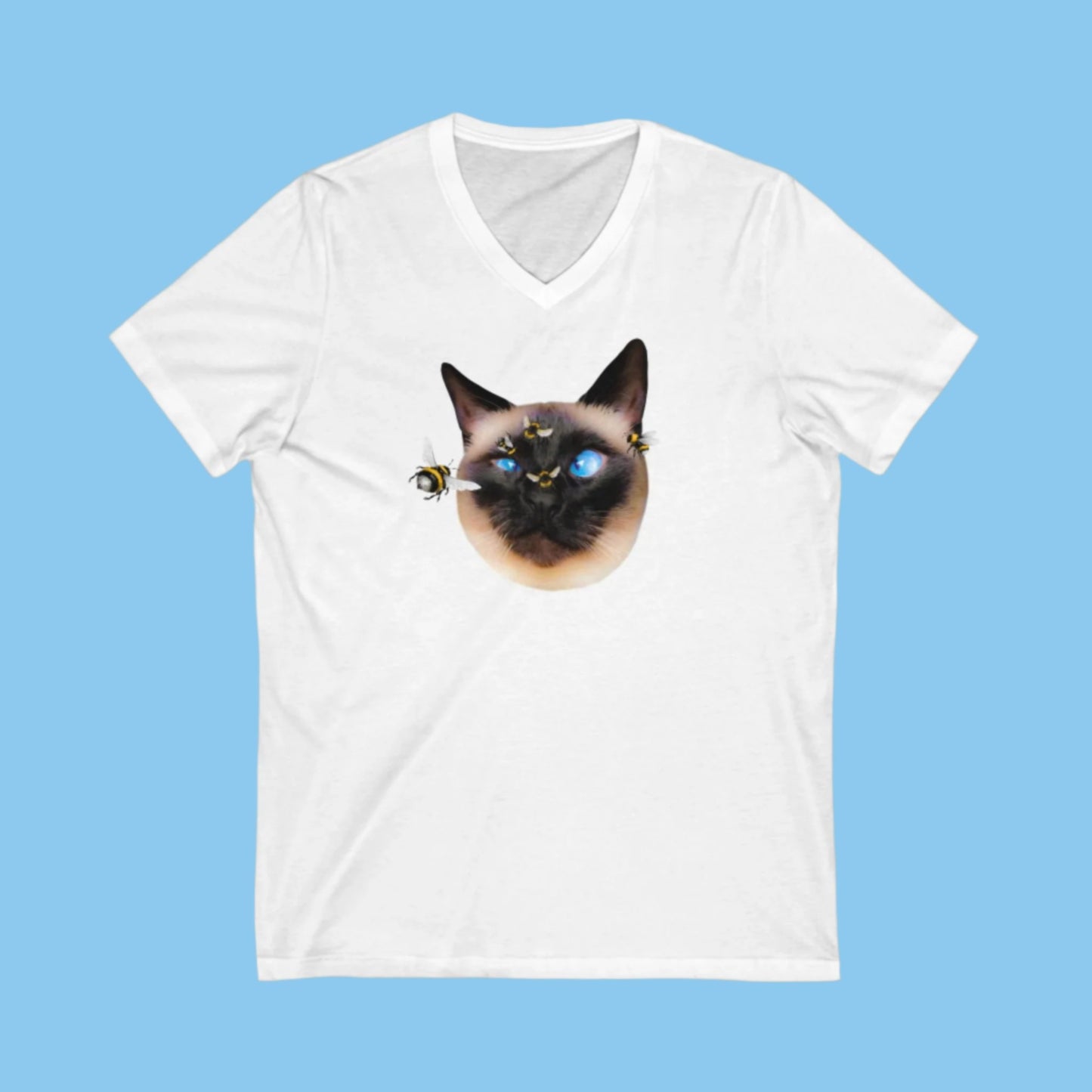 White Buzz Off Siamese Cat V-Neck T-Shirt