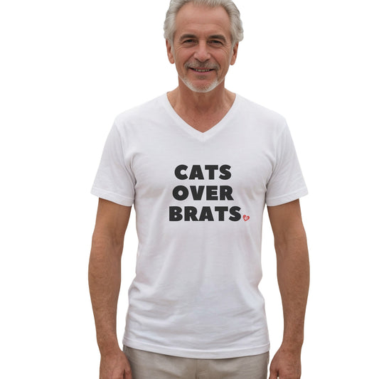 White Cats Over Brats V-Neck T-Shirt