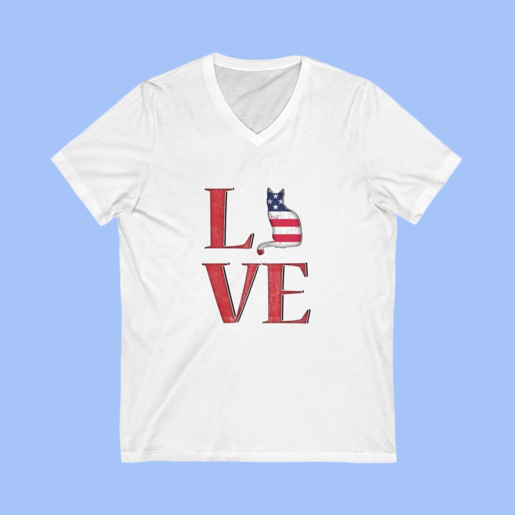 White Love USA V-Neck Unisex T-shirt Cat Silhouette