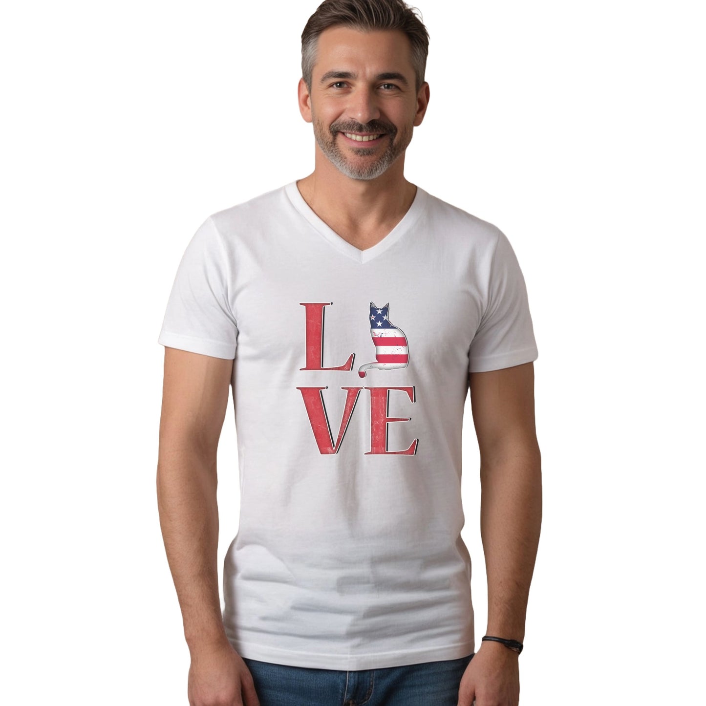 White Love USA V-Neck Unisex T-shirt Cat Silhouette