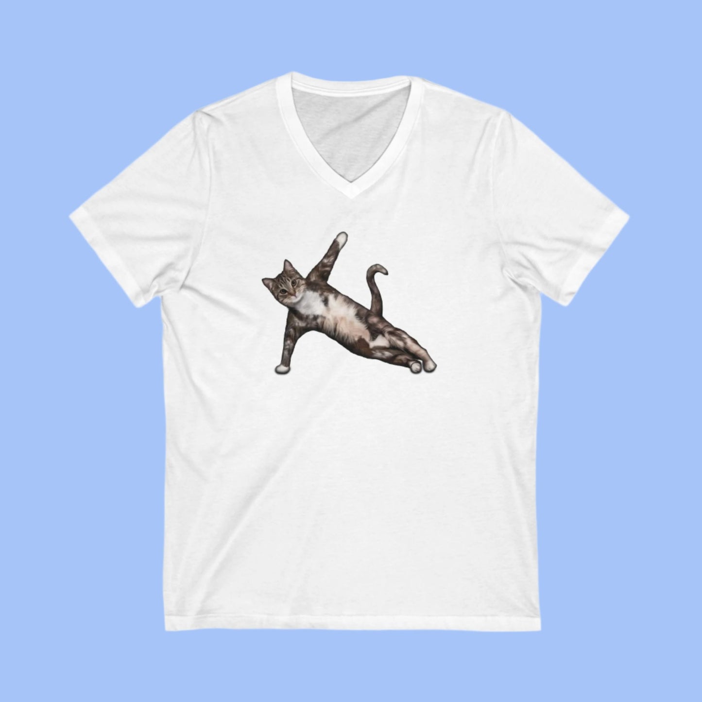 White Yoga Pose Cat T-Shirt Unisex V-Neck