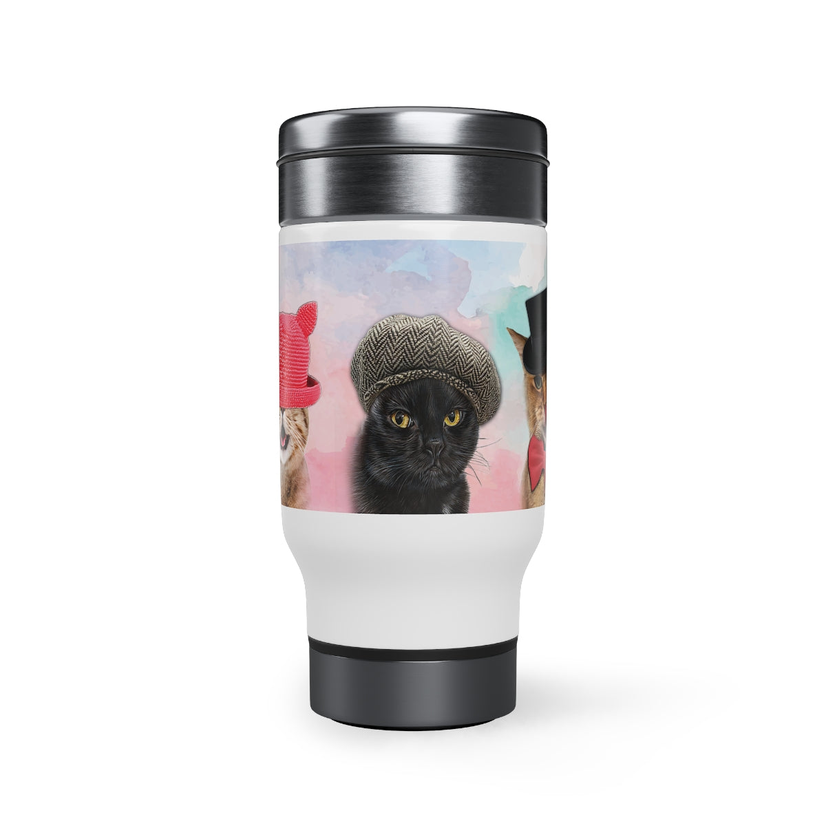 Cats In Hats Travel Mug with Handle, 14oz