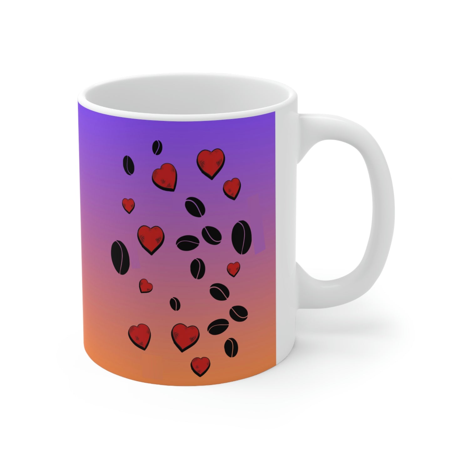 Coffee Beans & Love Hearts Purple Mug
