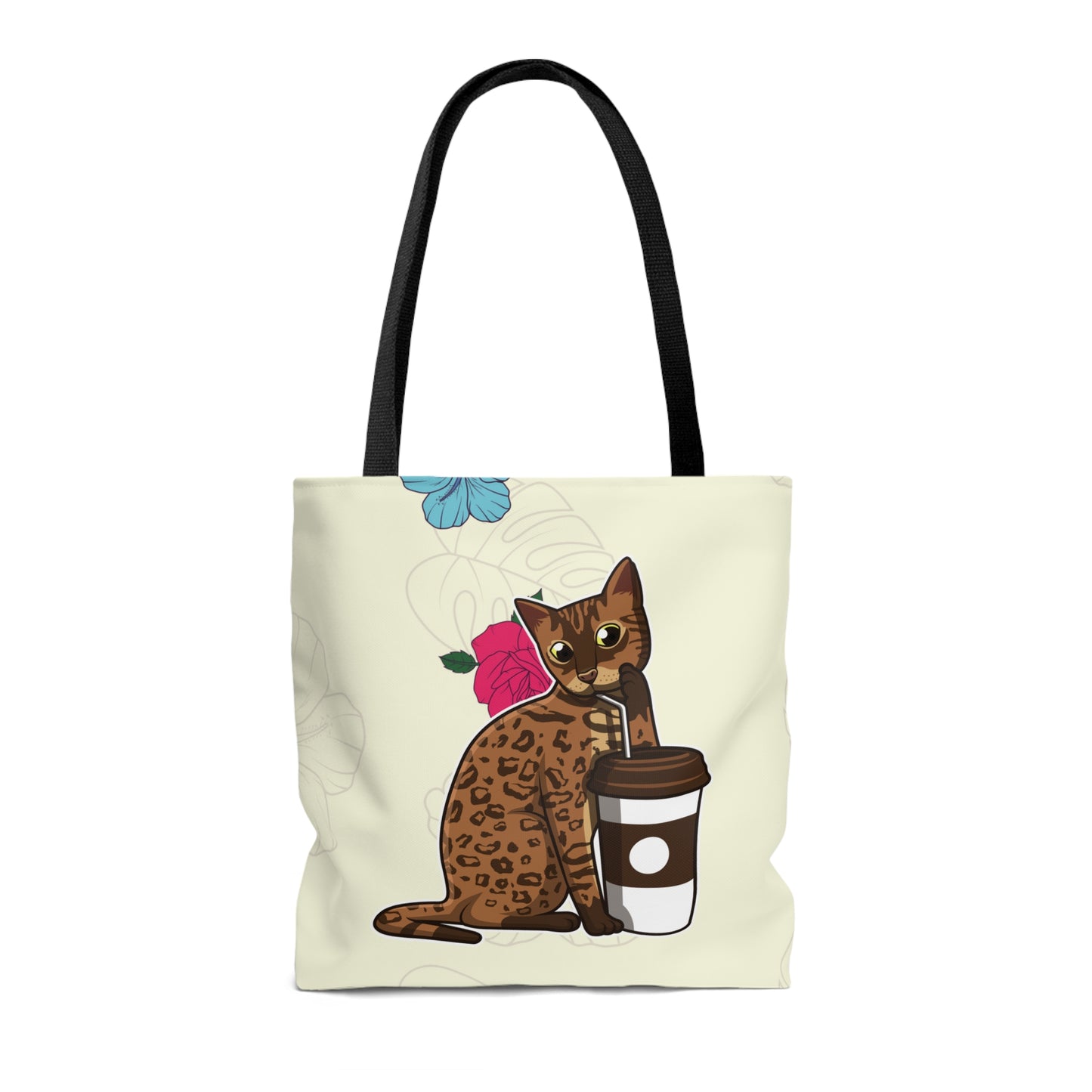 Drinking Cat Tote Bag (Cream)