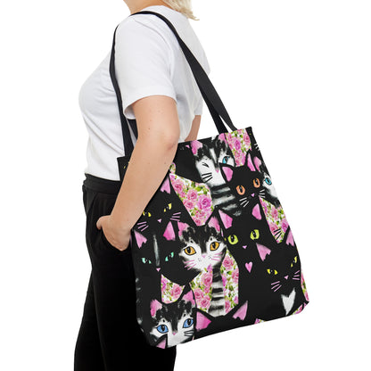 Cats And Roses Tote Bag