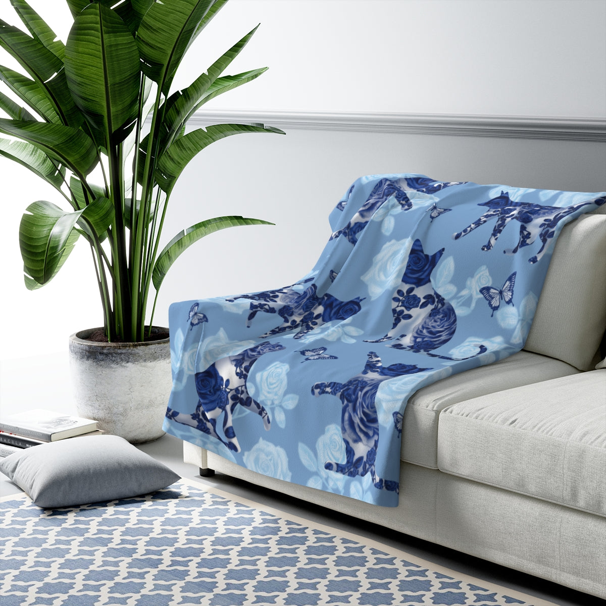 Floral Blue Fleece Blanket