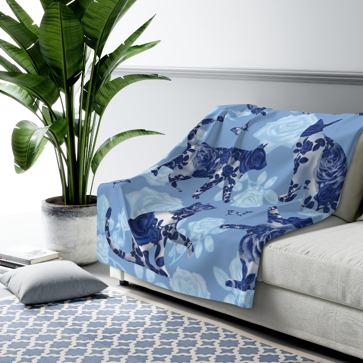 Floral Blue Fleece Blanket